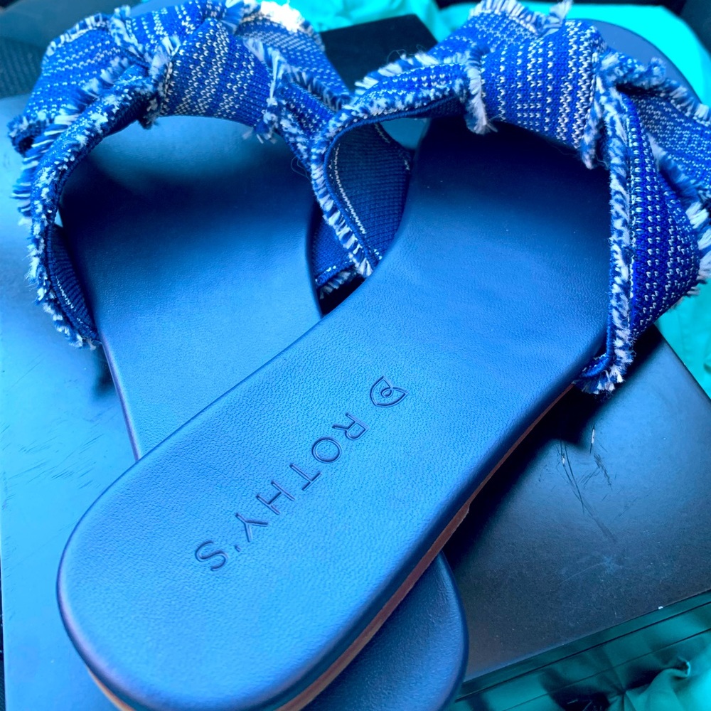 Beautiful Blue Rothy’s slides